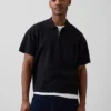 Oversized-Poloshirt-Pullover mit Viertelreißverschluss und Tasche