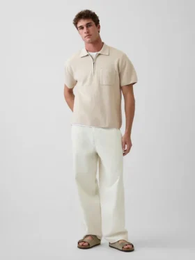 Oversized-Poloshirt-Pullover mit Viertelreißverschluss und Tasche