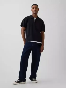 Oversized-Poloshirt-Pullover mit Viertelreißverschluss und Tasche