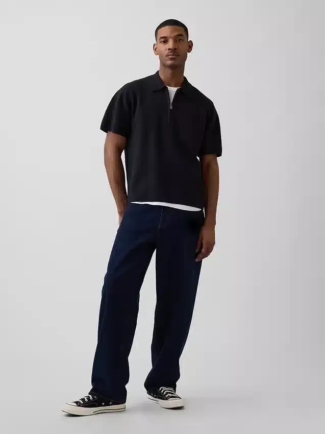 Oversized-Poloshirt-Pullover mit Viertelreißverschluss und Tasche