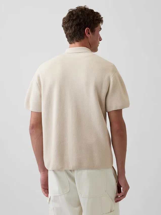 Oversized-Poloshirt-Pullover mit Viertelreißverschluss und Tasche