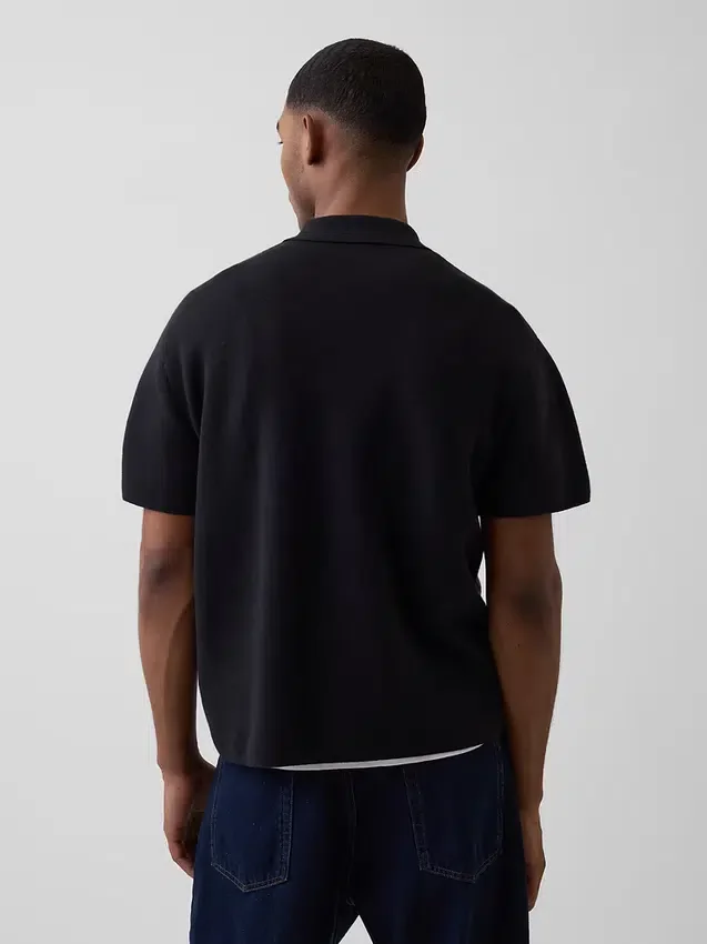 Oversized-Poloshirt-Pullover mit Viertelreißverschluss und Tasche
