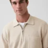 Oversized-Poloshirt-Pullover mit Viertelreißverschluss und Tasche