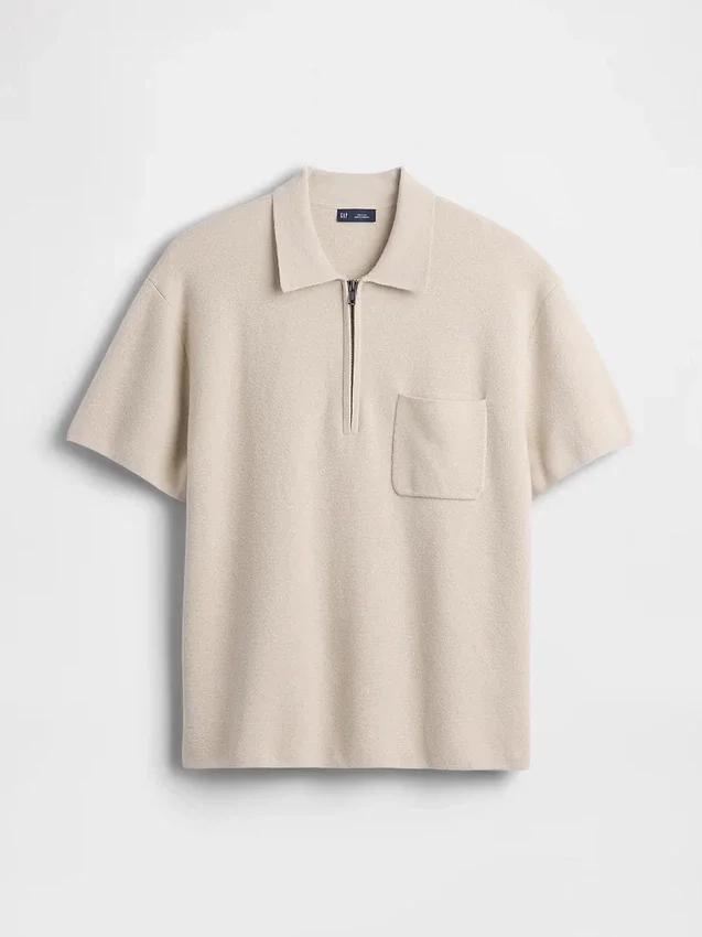 Oversized-Poloshirt-Pullover mit Viertelreißverschluss und Tasche