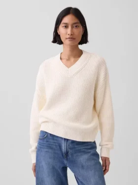 Oversized-Pullover aus 100 % Baumwolle mit Shaker-Strick und V-Ausschnitt