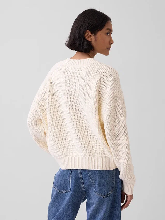 Oversized-Pullover aus 100 % Baumwolle mit Shaker-Strick und V-Ausschnitt
