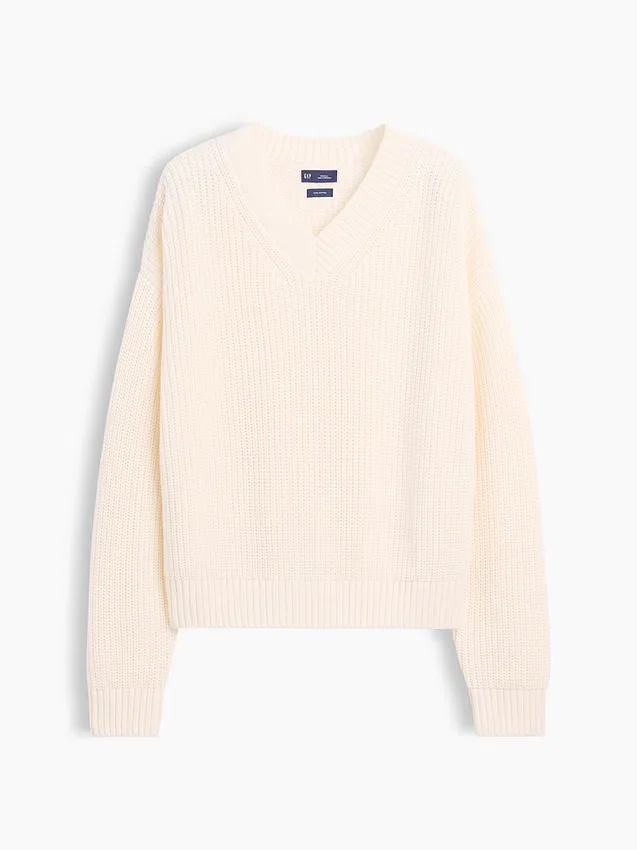 Oversized-Pullover aus 100 % Baumwolle mit Shaker-Strick und V-Ausschnitt