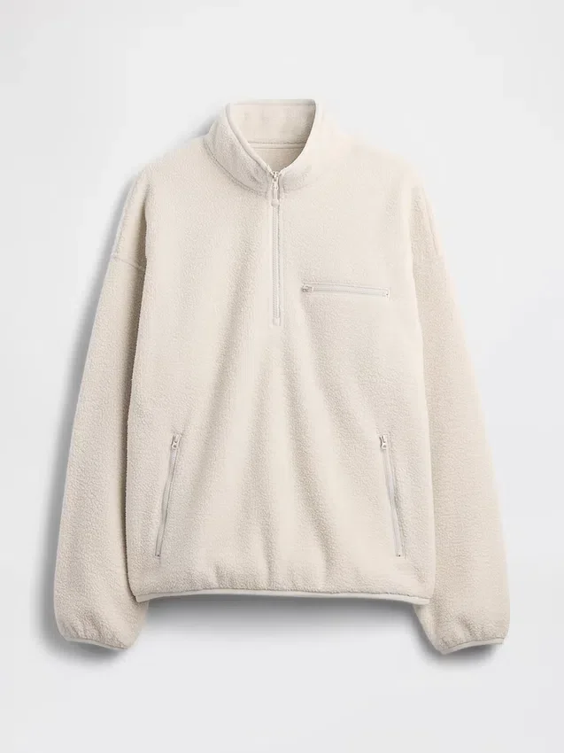 Oversized-Pullover mit halbem Reißverschluss aus Sherpa