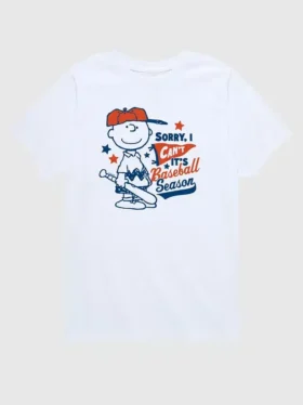 Peanuts-Baseball-T-Shirt mit kurzen Ärmeln für Kleinkinder: „Charlie Brown – Sorry, I Can’t“