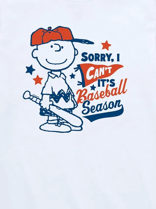 Peanuts-Baseball-T-Shirt mit kurzen Ärmeln für Kleinkinder: „Charlie Brown – Sorry, I Can’t“
