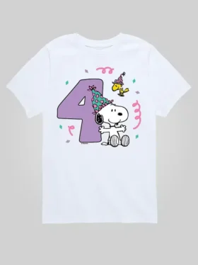 „Peanuts“-T-Shirt mit Grafik für Kleinkinder zum 4. Geburtstag, kurzärmelig