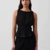 Peplum-Oberteil aus Baumwollgaze mit geraffter Taille