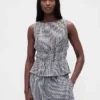 Peplum-Oberteil aus Baumwollgaze mit geraffter Taille