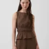 Peplum-Oberteil aus Baumwollgaze mit geraffter Taille