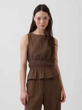 Peplum-Oberteil aus Baumwollgaze mit geraffter Taille