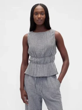 Peplum-Oberteil aus Baumwollgaze mit geraffter Taille