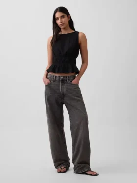 Peplum-Oberteil aus Baumwollgaze mit geraffter Taille