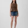 Peplum-Oberteil aus Baumwollgaze mit geraffter Taille