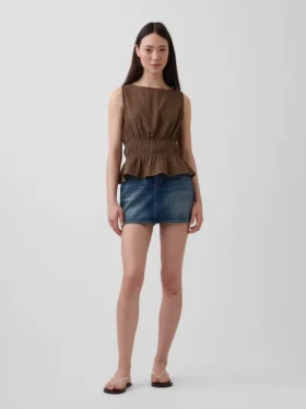 Peplum-Oberteil aus Baumwollgaze mit geraffter Taille
