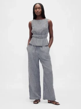 Peplum-Oberteil aus Baumwollgaze mit geraffter Taille