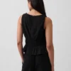 Peplum-Oberteil aus Baumwollgaze mit geraffter Taille