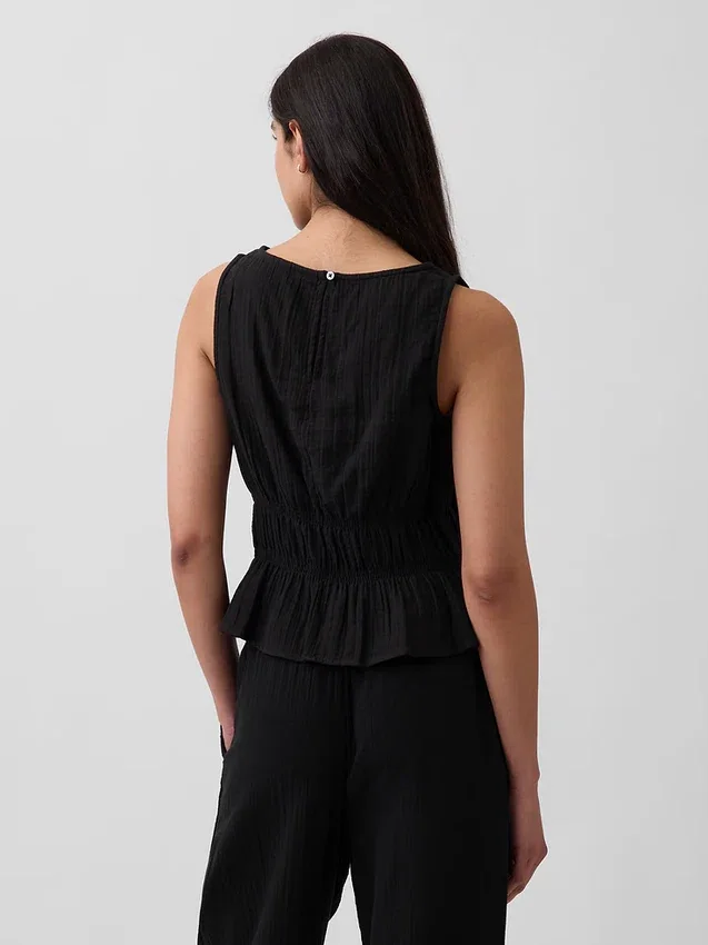 Peplum-Oberteil aus Baumwollgaze mit geraffter Taille