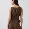 Peplum-Oberteil aus Baumwollgaze mit geraffter Taille