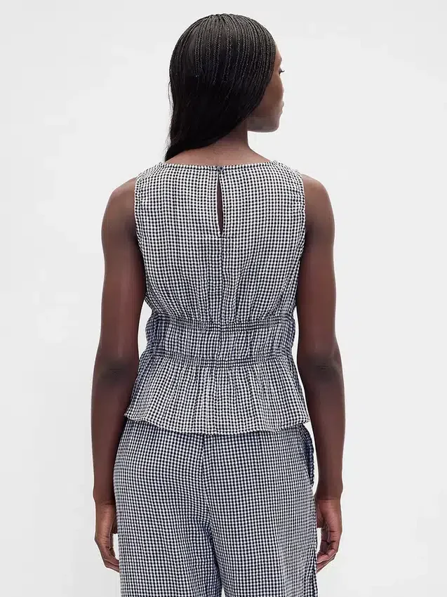 Peplum-Oberteil aus Baumwollgaze mit geraffter Taille