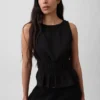 Peplum-Oberteil aus Baumwollgaze mit geraffter Taille