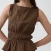 Peplum-Oberteil aus Baumwollgaze mit geraffter Taille
