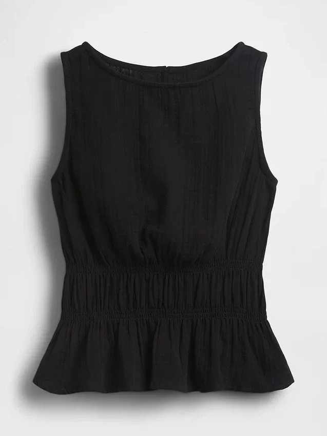 Peplum-Oberteil aus Baumwollgaze mit geraffter Taille