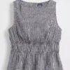 Peplum-Oberteil aus Baumwollgaze mit geraffter Taille