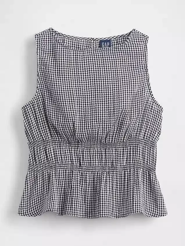 Peplum-Oberteil aus Baumwollgaze mit geraffter Taille