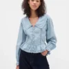 Peplum-Oberteil mit Kragen und V-Ausschnitt
