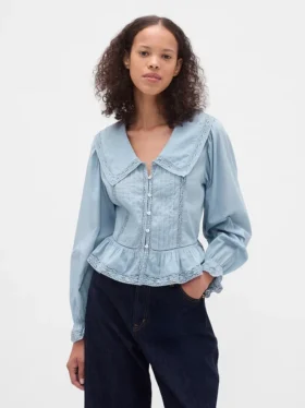 Peplum-Oberteil mit Kragen und V-Ausschnitt