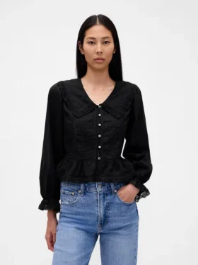 Peplum-Oberteil mit Kragen und V-Ausschnitt