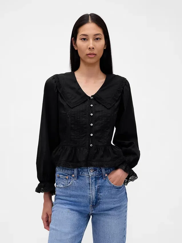 Peplum-Oberteil mit Kragen und V-Ausschnitt