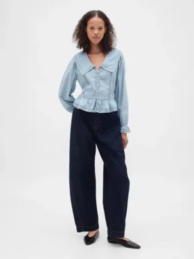 Peplum-Oberteil mit Kragen und V-Ausschnitt