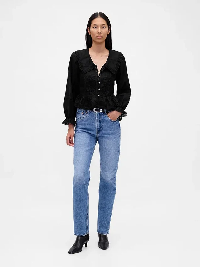 Peplum-Oberteil mit Kragen und V-Ausschnitt