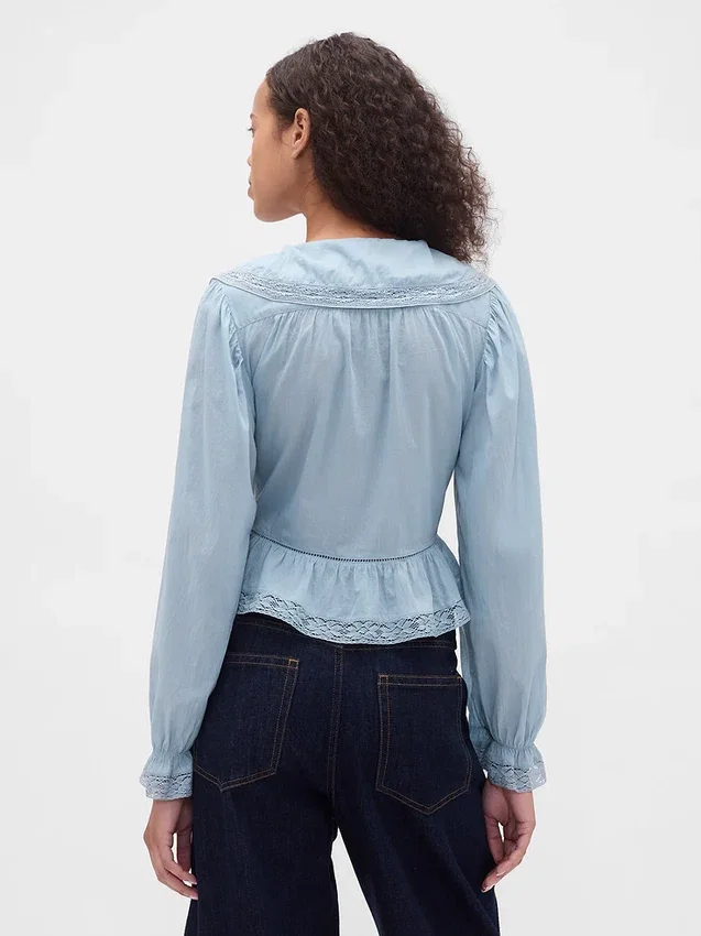 Peplum-Oberteil mit Kragen und V-Ausschnitt