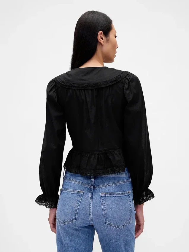 Peplum-Oberteil mit Kragen und V-Ausschnitt