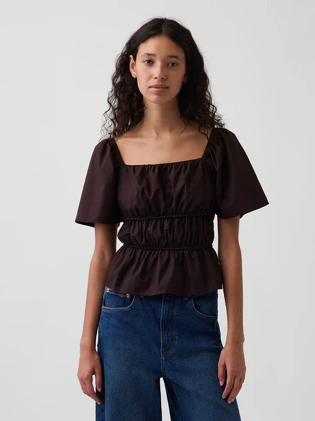 Peplum-Oberteil mit quadratischem Ausschnitt