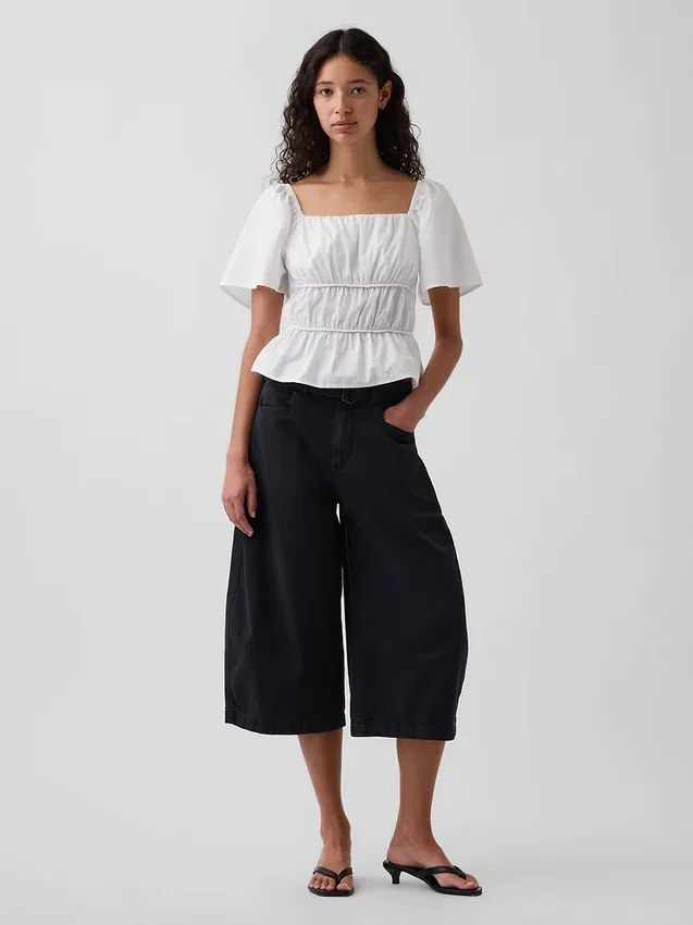 Peplum-Oberteil mit quadratischem Ausschnitt