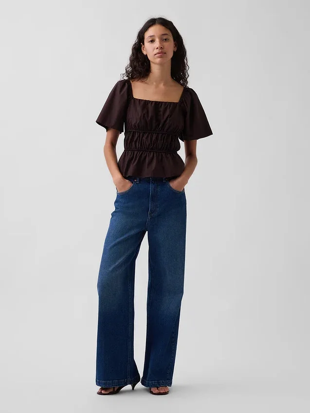 Peplum-Oberteil mit quadratischem Ausschnitt