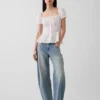 Peplum-Oberteil mit quadratischem Ausschnitt und Spitzenbesatz