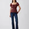 Peplum-Oberteil mit quadratischem Ausschnitt und Spitzenbesatz