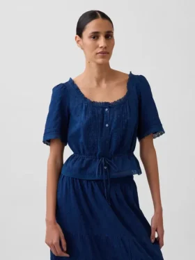 Peplum-Oberteil mit Spitzenbesatz