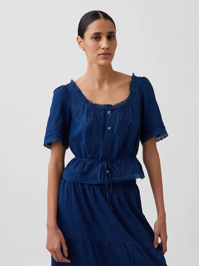 Peplum-Oberteil mit Spitzenbesatz
