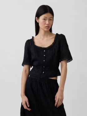 Peplum-Oberteil mit Spitzenbesatz