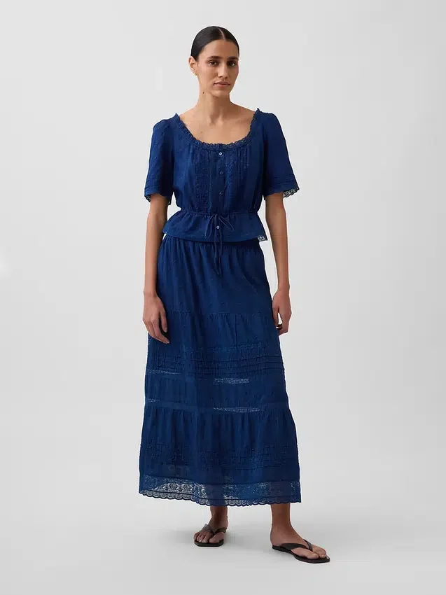 Peplum-Oberteil mit Spitzenbesatz